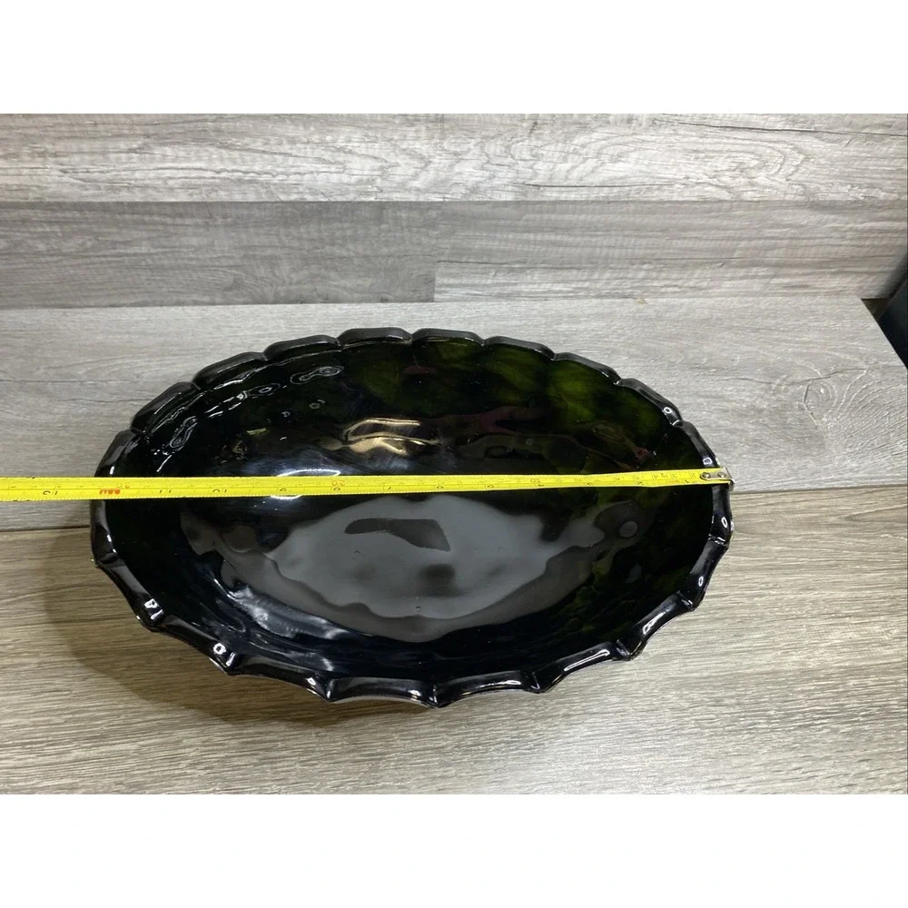 Vtg Indiana Glass Co Black Glass Bowl Fruit Pattern Approximately 12x8x4